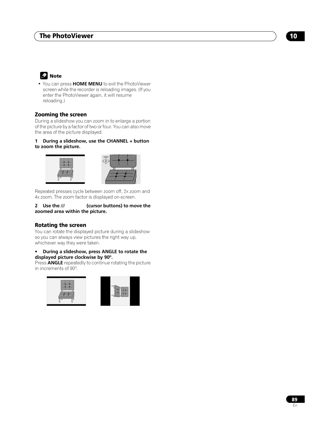 Pioneer PRV-9200 operating instructions PhotoViewer, Zooming the screen, Rotating the screen 