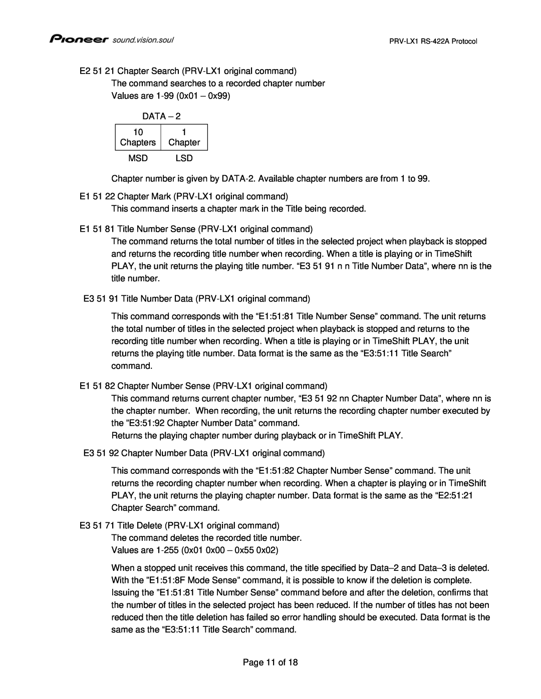 Pioneer manual E2 51 21 Chapter Search PRV-LX1original command 