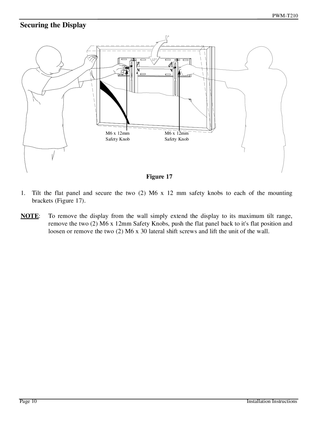 Pioneer PWM-T210 installation instructions Securing the Display 