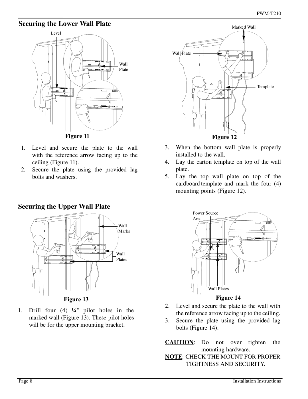 Pioneer PWM-T210 installation instructions Securing the Lower Wall Plate, Securing the Upper Wall Plate 