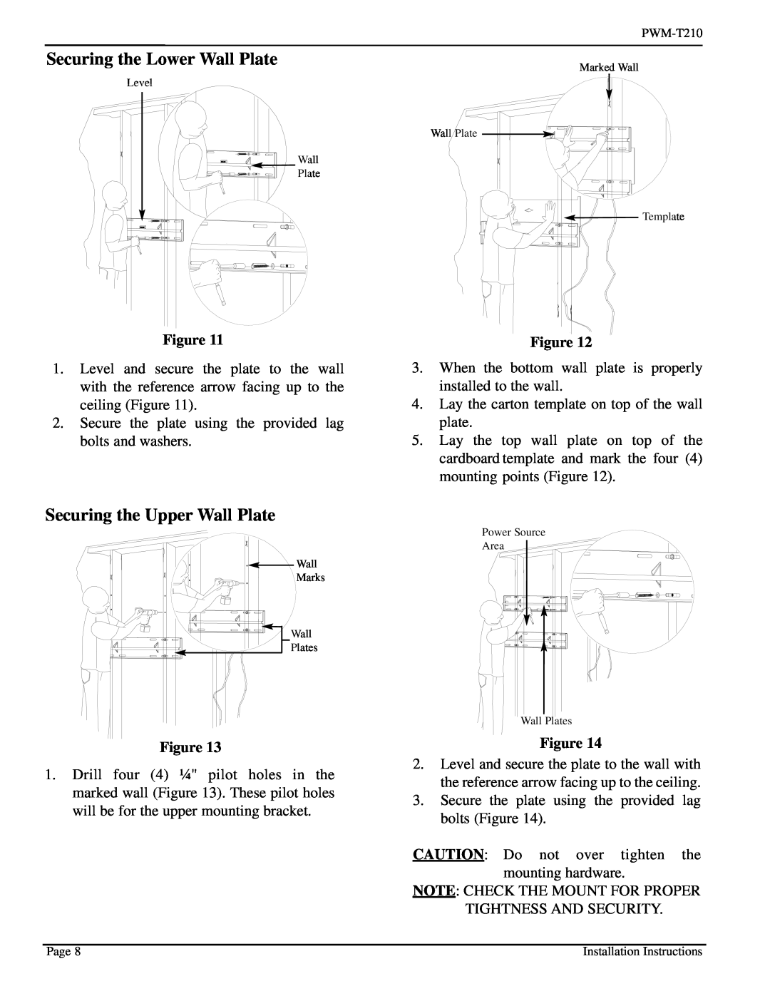 Pioneer PWM-T210 installation instructions Securing the Lower Wall Plate, Securing the Upper Wall Plate 