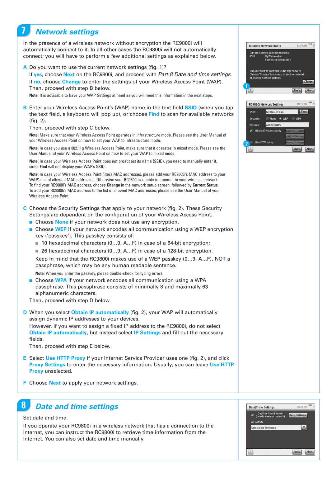 Pioneer RC9800I quick start Network settings, Date and time settings 