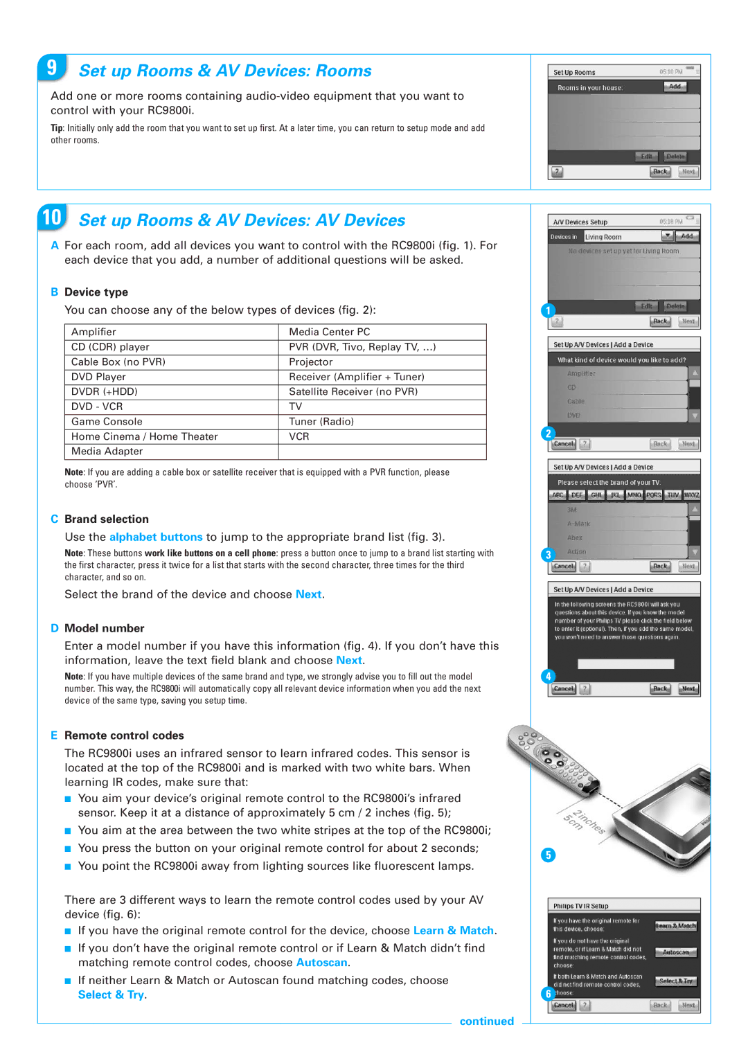 Pioneer RC9800I quick start Set up Rooms & AV Devices Rooms, Set up Rooms & AV Devices AV Devices 