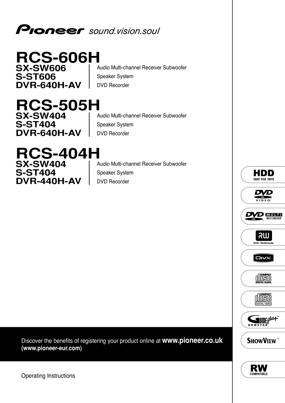 Pioneer RCS-606H, RCS-505H, RCS-404H manual 