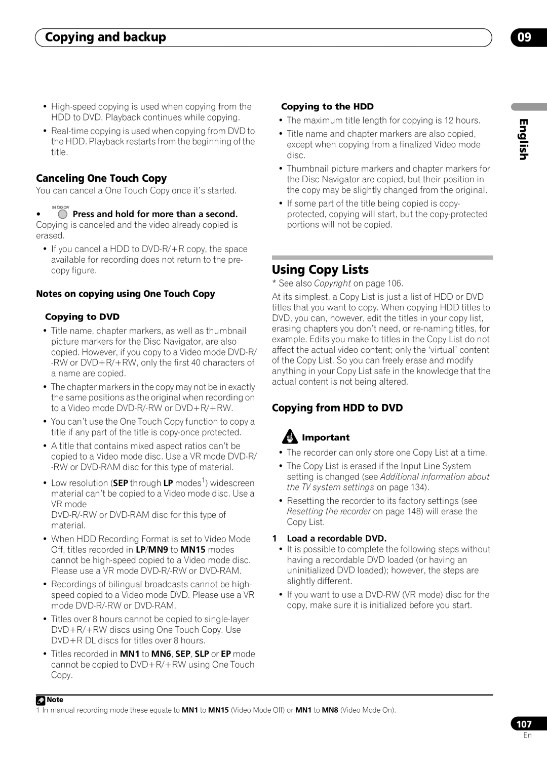 Pioneer RCS-404H, RCS-505H manual Copying and backup, Using Copy Lists, Canceling One Touch Copy, Copying from HDD to DVD 