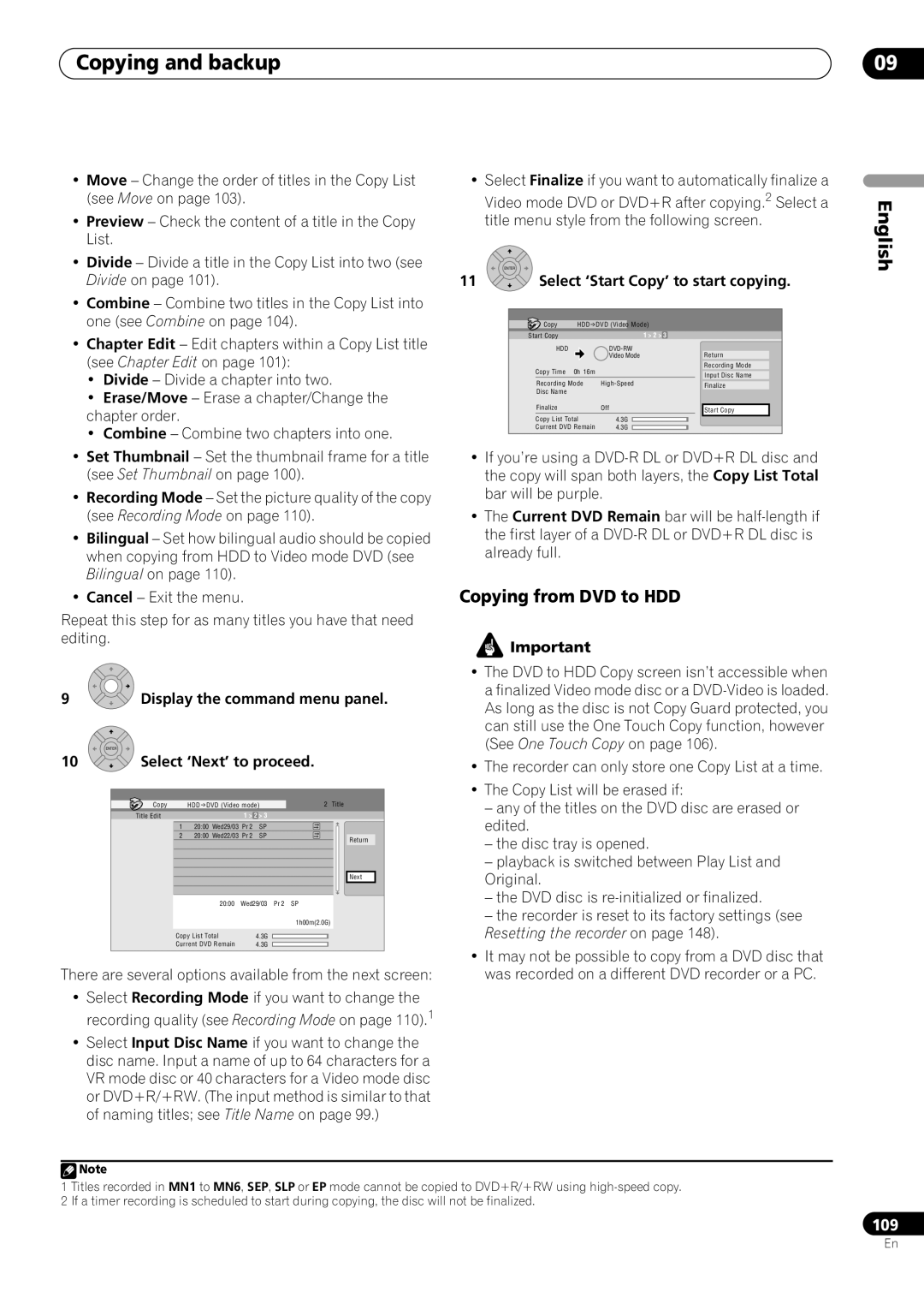 Pioneer RCS-606H, RCS-505H, RCS-404H manual Copying from DVD to HDD, Select ‘Next’ to proceed 