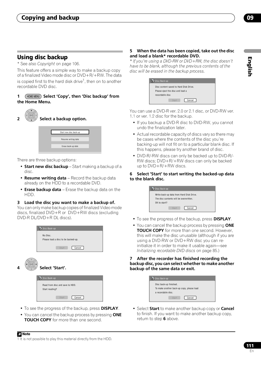 Pioneer RCS-505H, RCS-606H, RCS-404H manual Copying and backup Using disc backup 