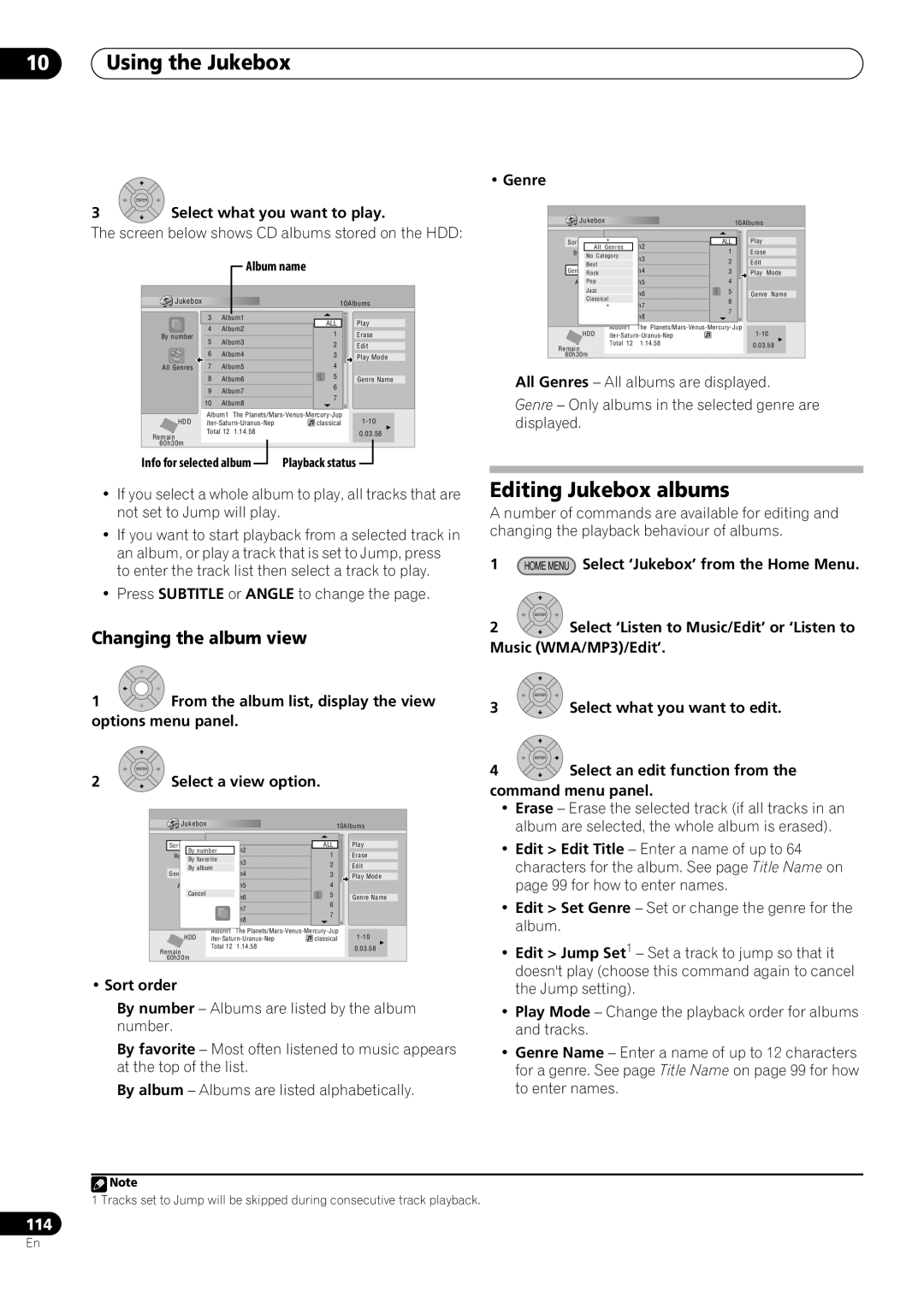 Pioneer RCS-505H, RCS-606H, RCS-404H manual Using the Jukebox, Editing Jukebox albums, Changing the album view 