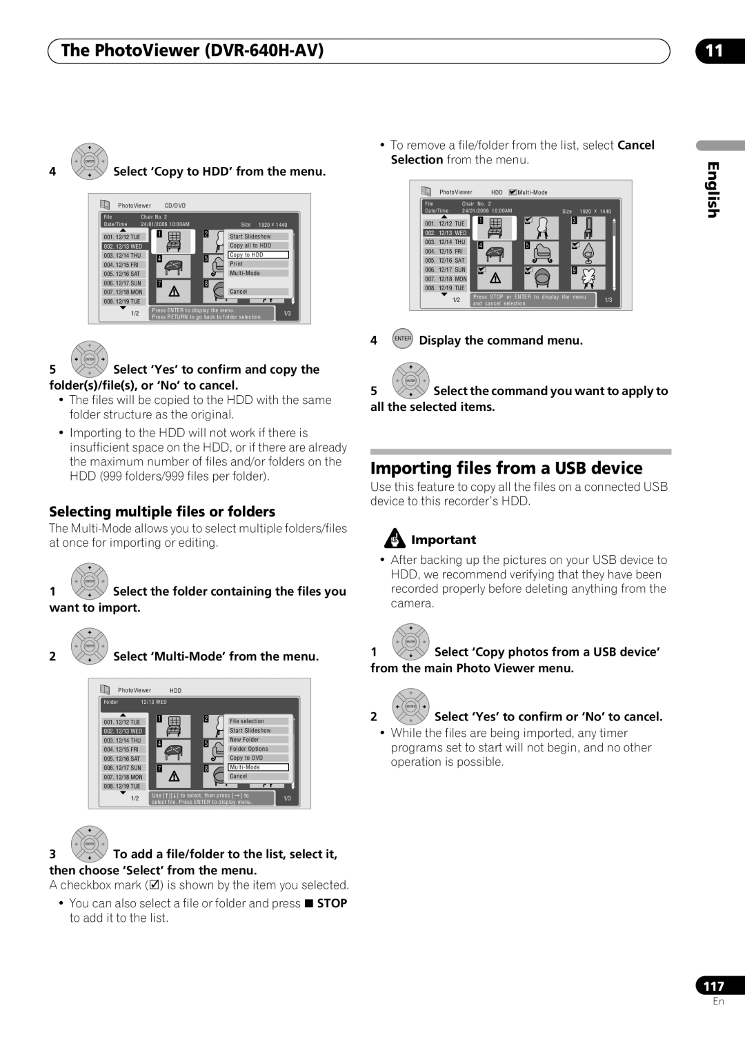 Pioneer RCS-505H, RCS-606H, RCS-404H manual Importing files from a USB device, Selecting multiple files or folders 