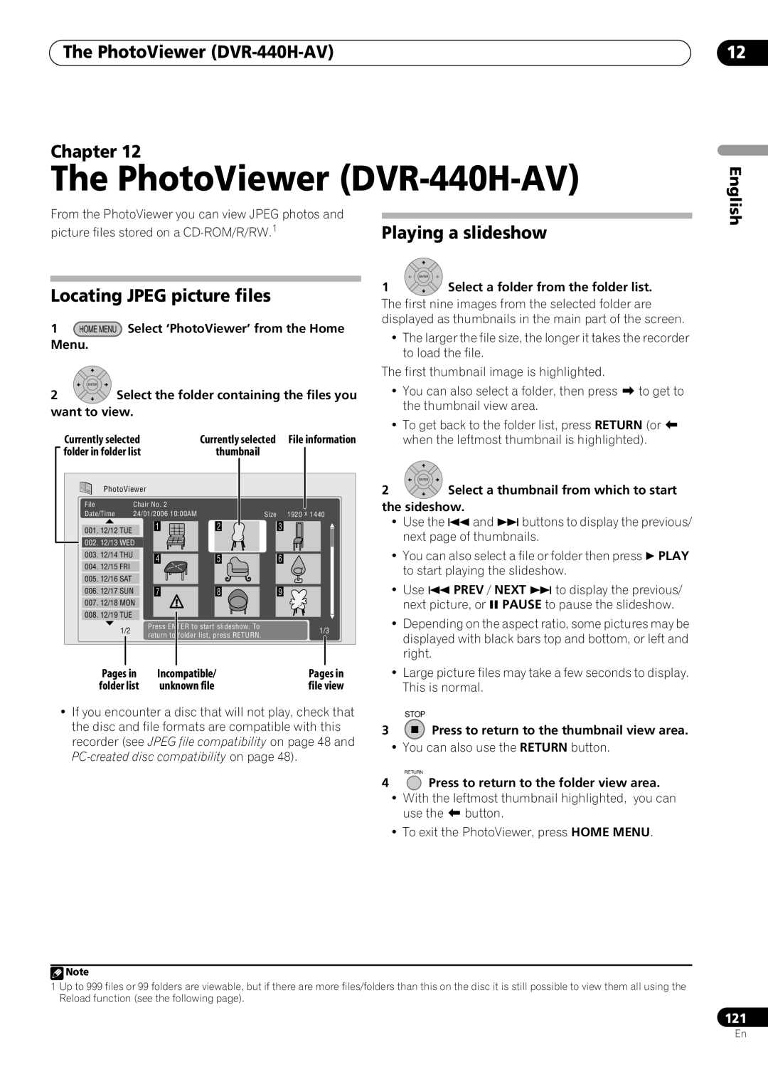 Pioneer RCS-606H, RCS-505H, RCS-404H manual Select a thumbnail from which to start, Sideshow 