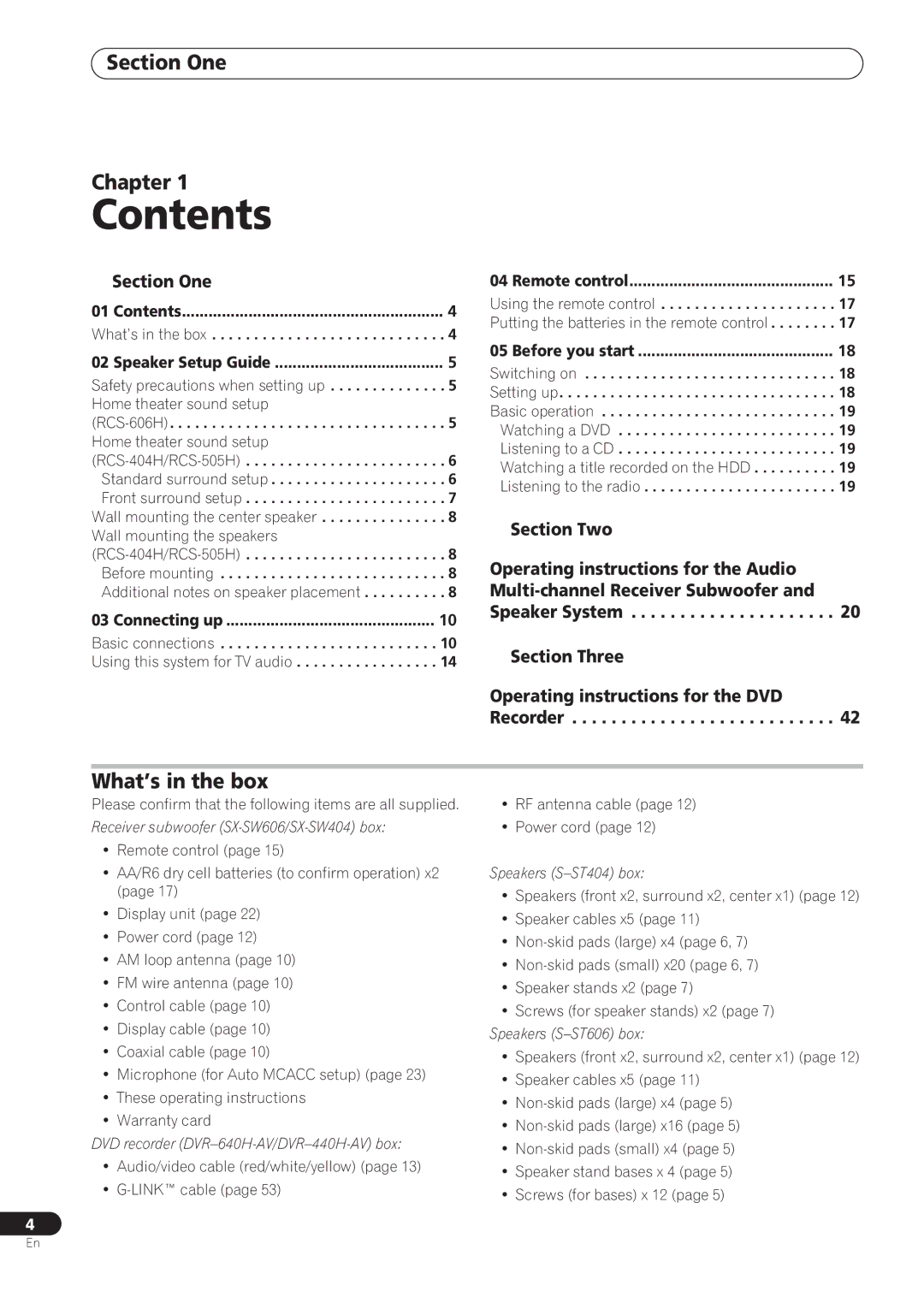 Pioneer RCS-606H, RCS-505H, RCS-404H manual Contents 