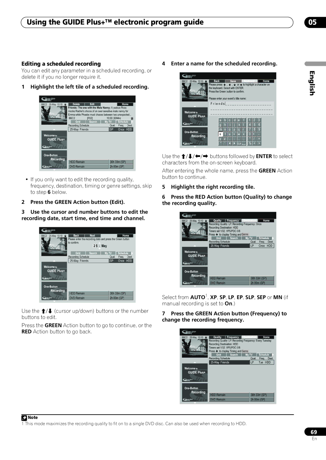 Pioneer RCS-505H, RCS-606H, RCS-404H manual Editing a scheduled recording, Highlight the left tile of a scheduled recording 