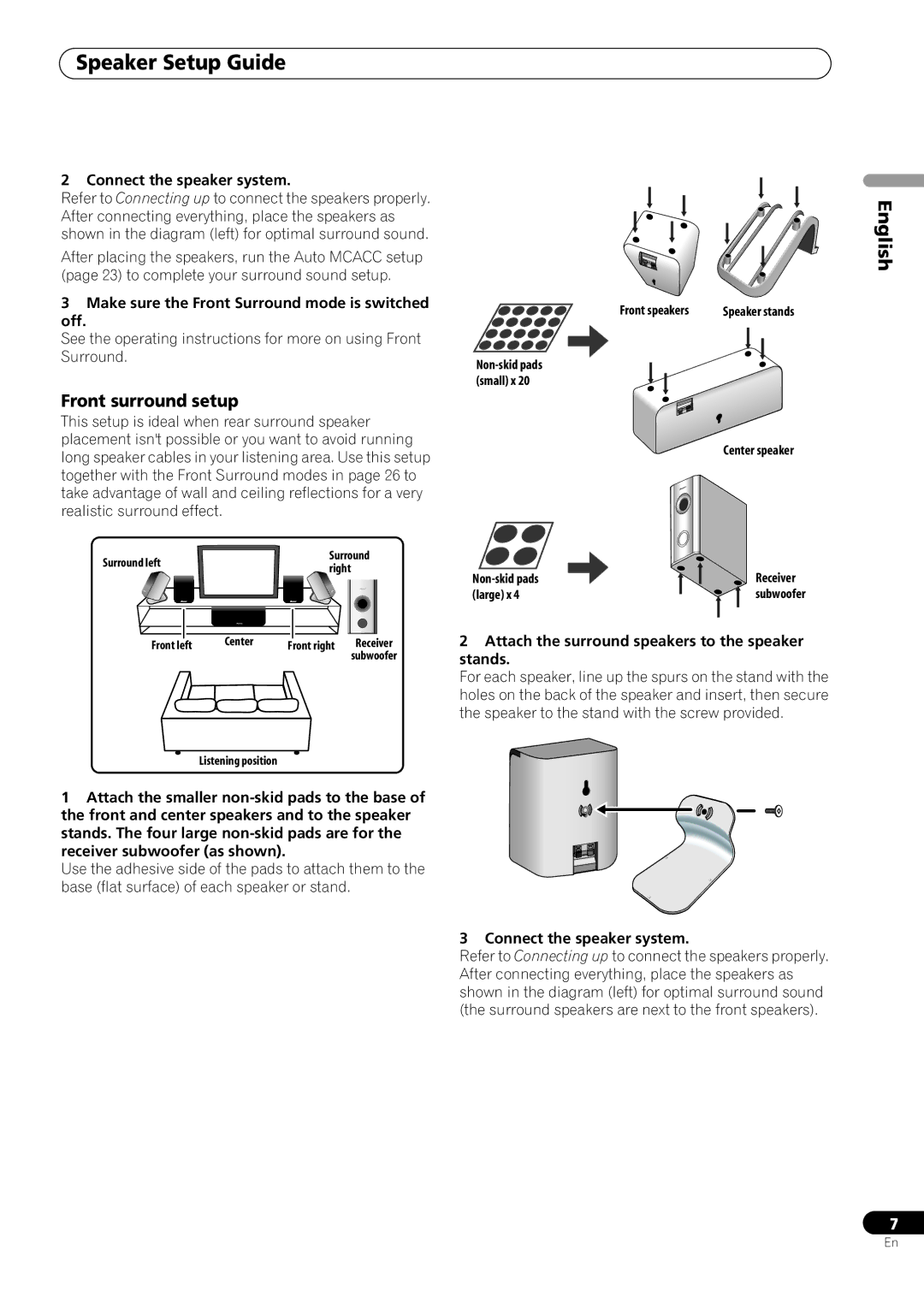 Pioneer RCS-606H, RCS-505H, RCS-404H manual Front surround setup, Make sure the Front Surround mode is switched Off 