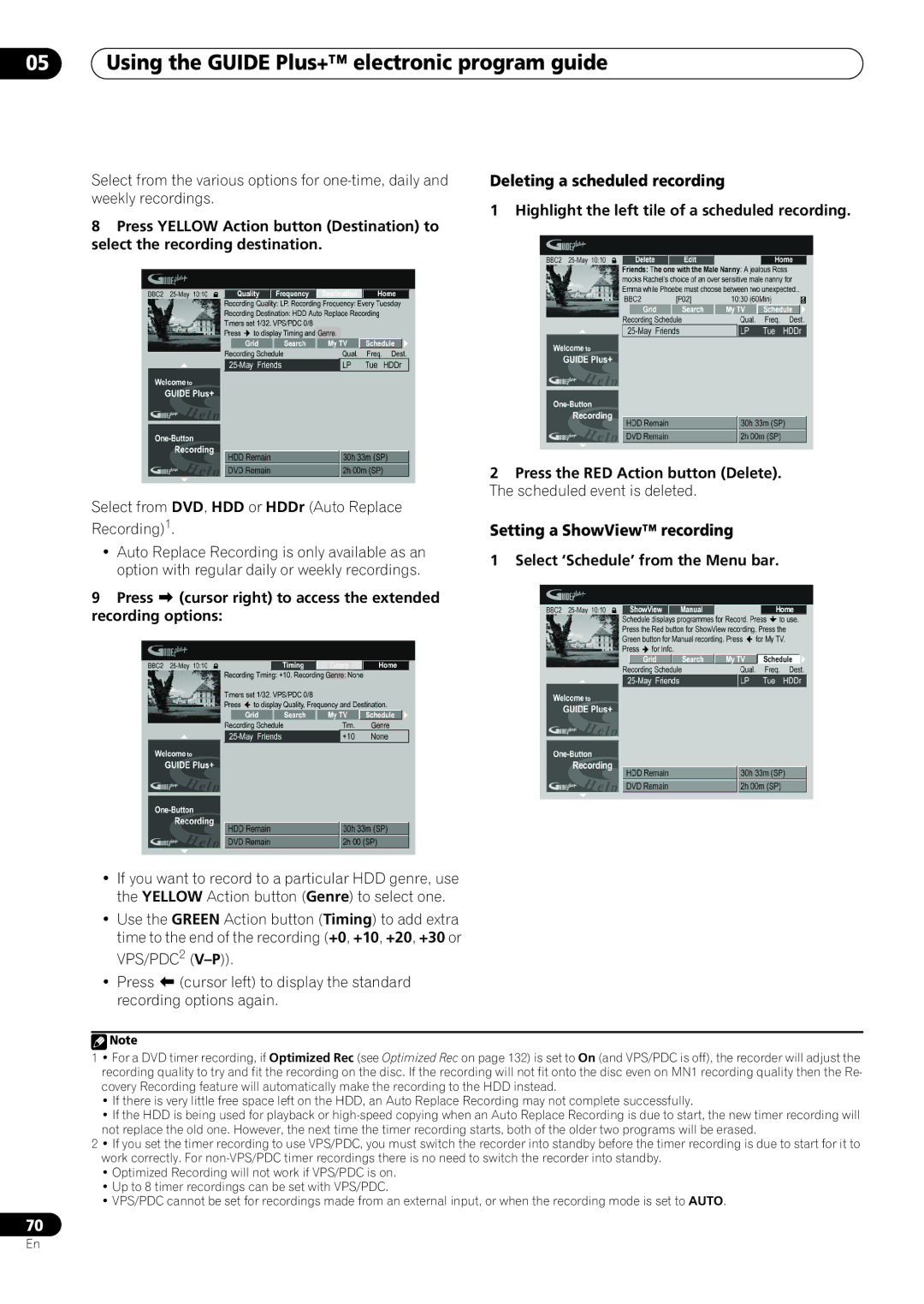 Pioneer RCS-606H manual Deleting a scheduled recording, Setting a ShowView recording, Select ‘Schedule’ from the Menu bar 