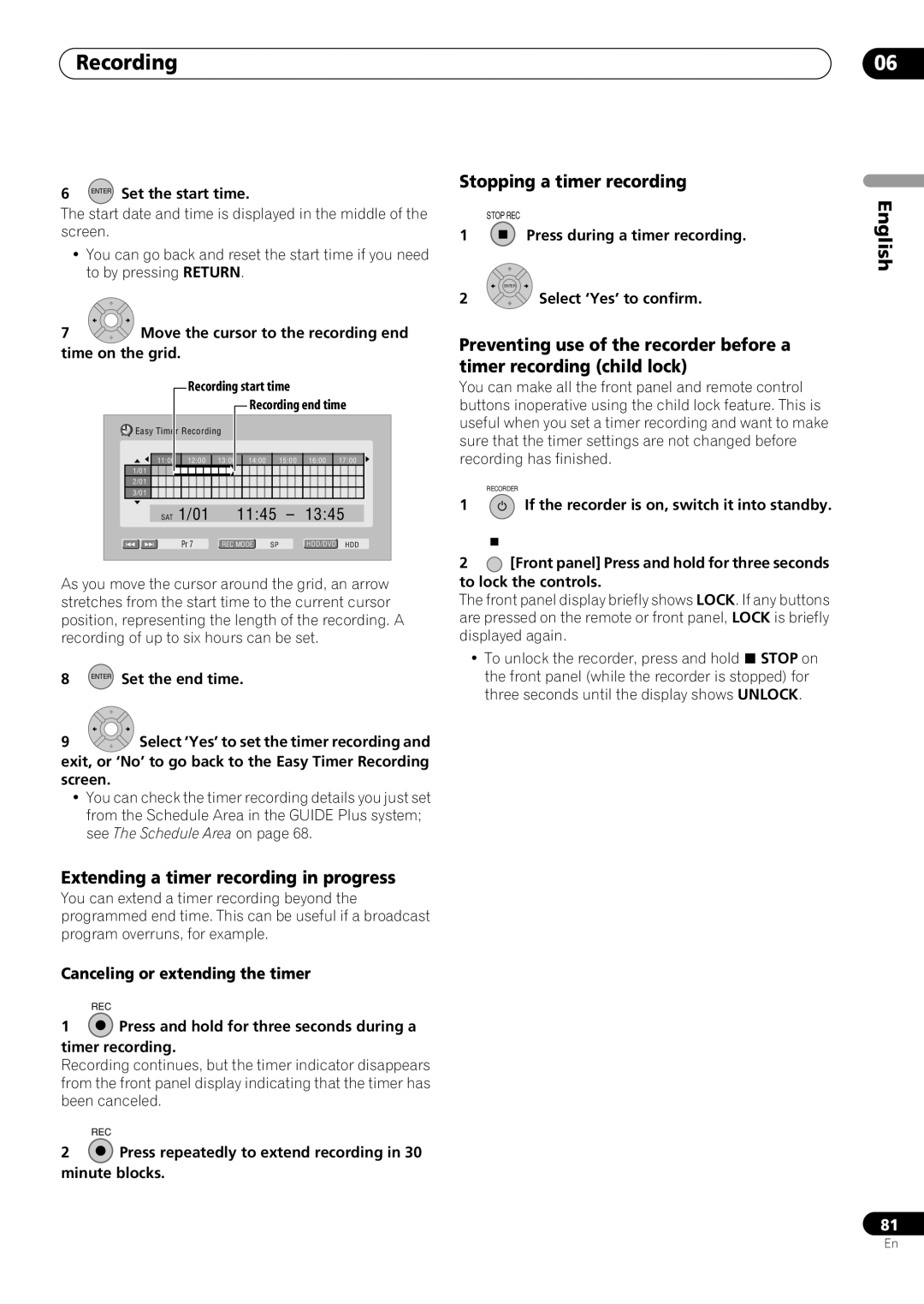 Pioneer RCS-505H Extending a timer recording in progress, Stopping a timer recording, Canceling or extending the timer 