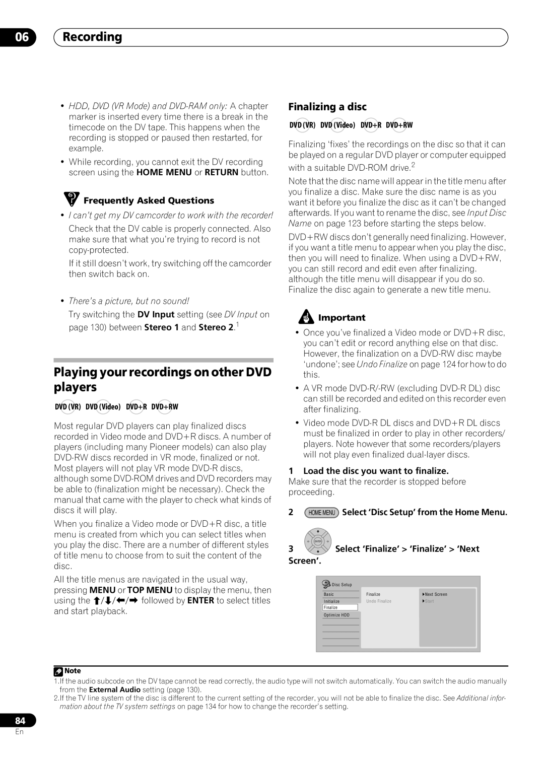 Pioneer RCS-505H, RCS-606H Playing your recordings on other DVD players, Finalizing a disc, DVD VR DVD Video DVD+R DVD+RW 