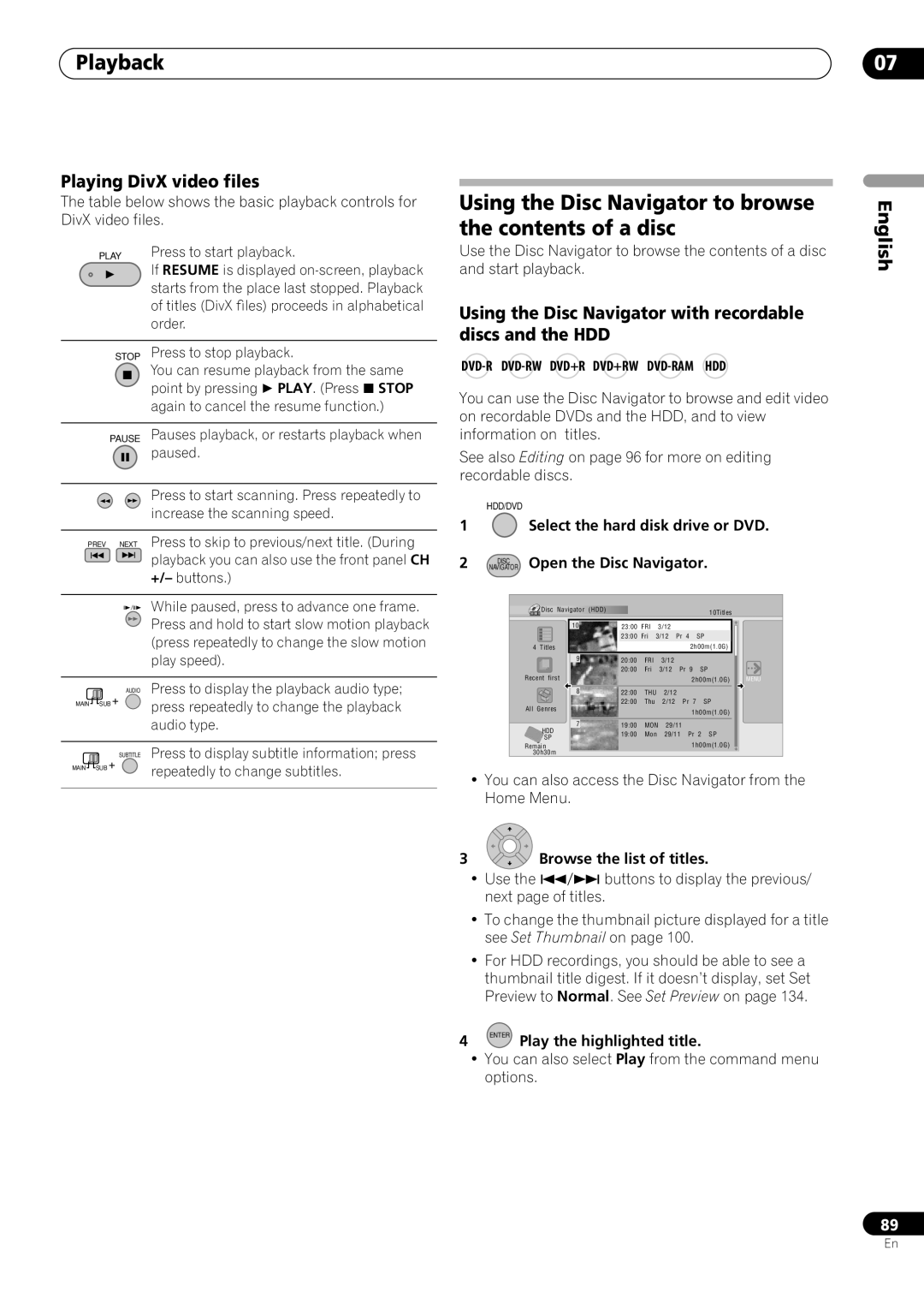 Pioneer RCS-404H, RCS-505H, RCS-606H manual Using the Disc Navigator to browse the contents of a disc 