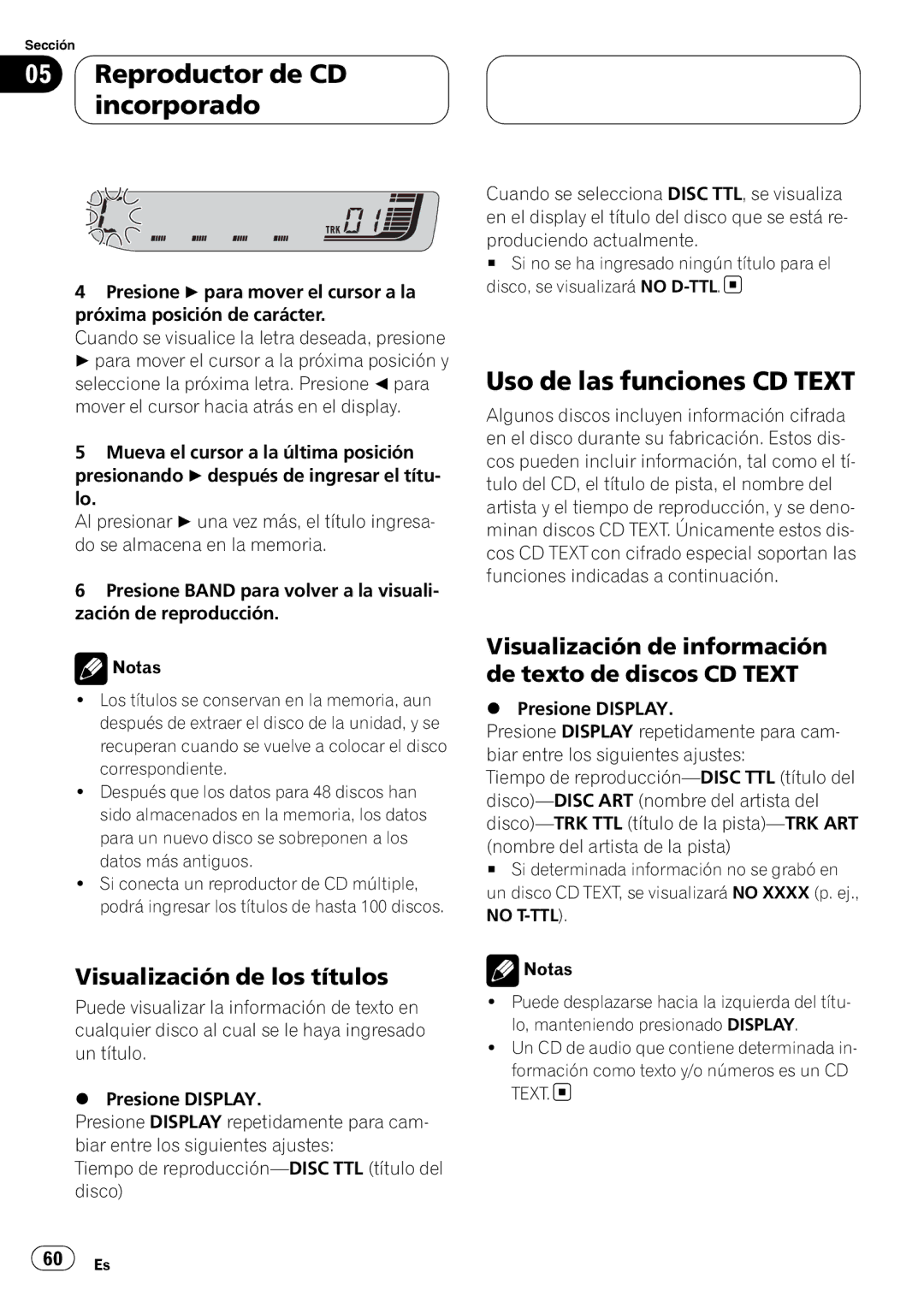 Pioneer RDS DEH-P40MP operation manual Uso de las funciones CD Text, Visualización de los títulos 