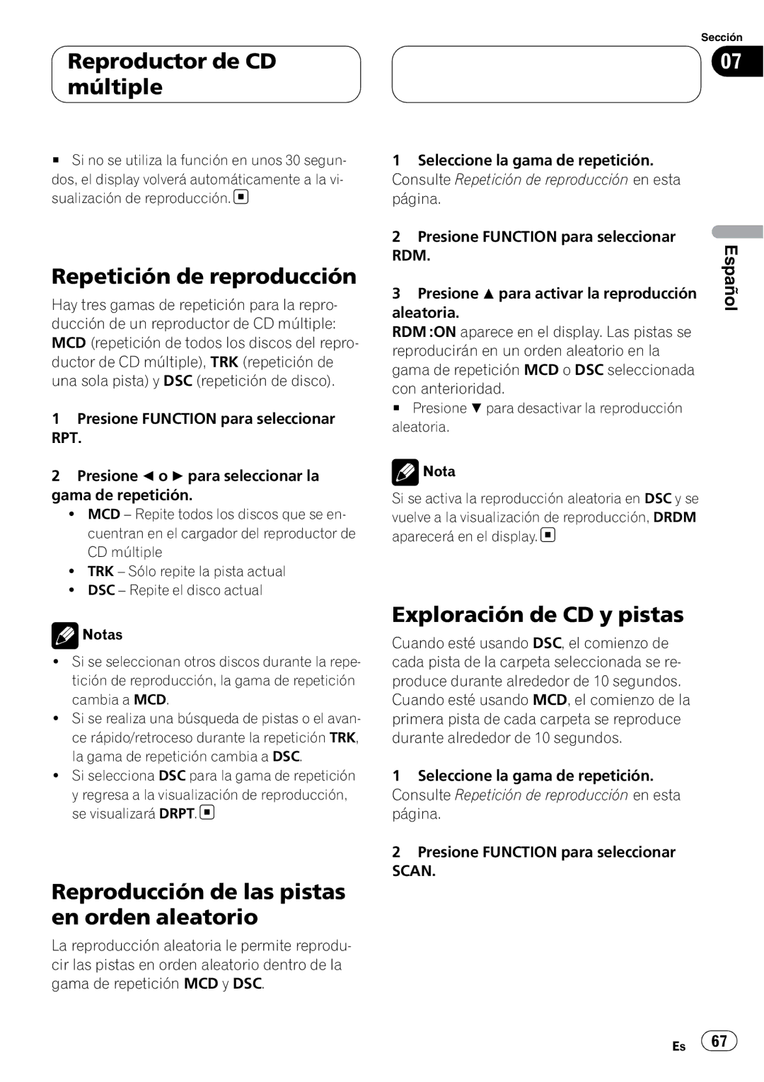 Pioneer RDS DEH-P40MP operation manual Reproductor de CD múltiple, Exploración de CD y pistas, Rdm 