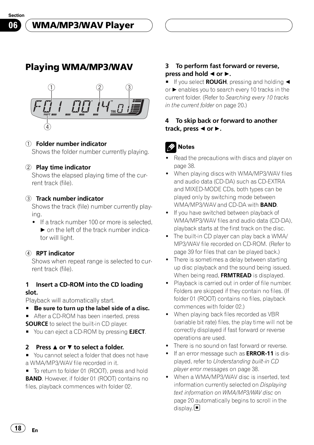 Pioneer RDS DEH-P40MP operation manual 06 WMA/MP3/WAV Player Playing WMA/MP3/WAV 
