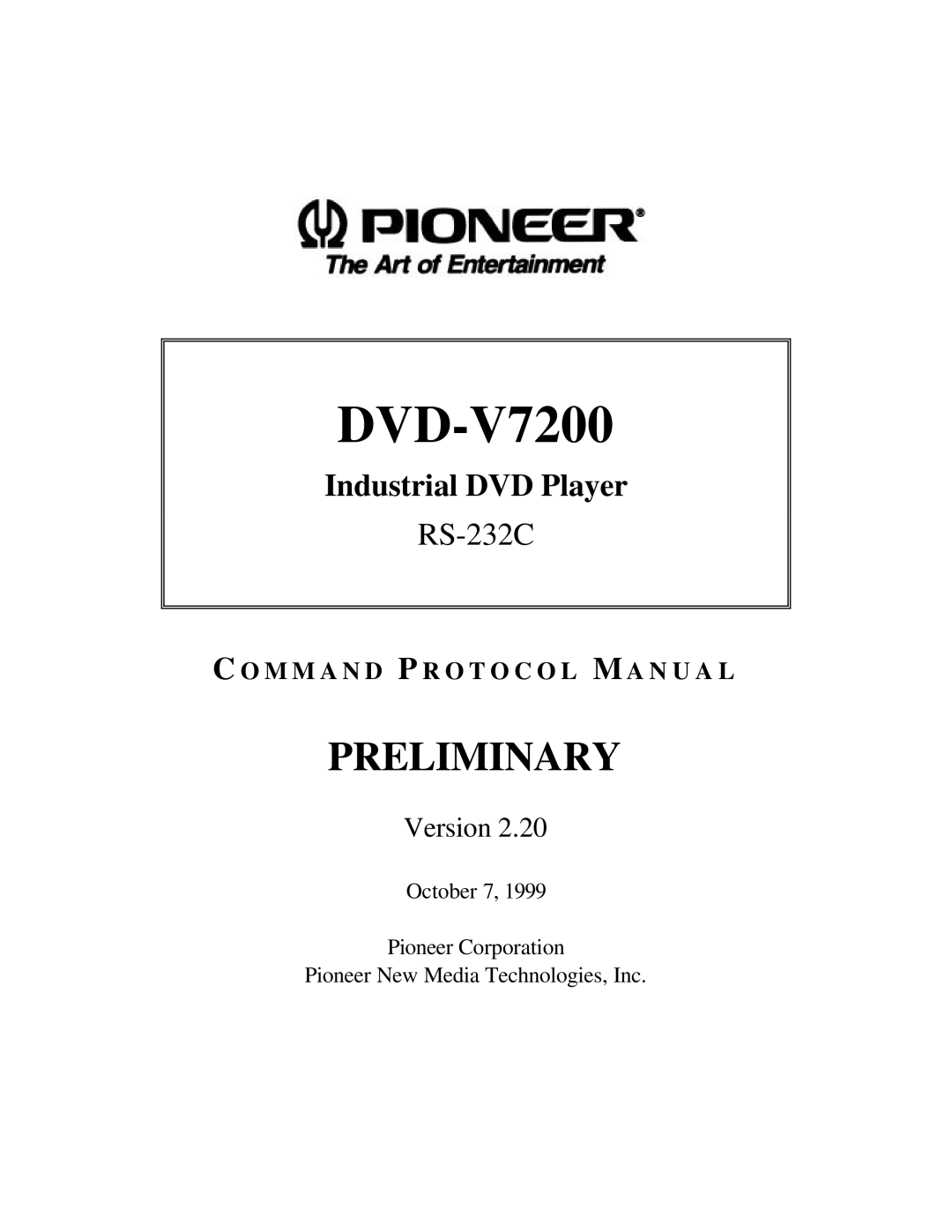 Pioneer RS-232C manual DVD-V7200 