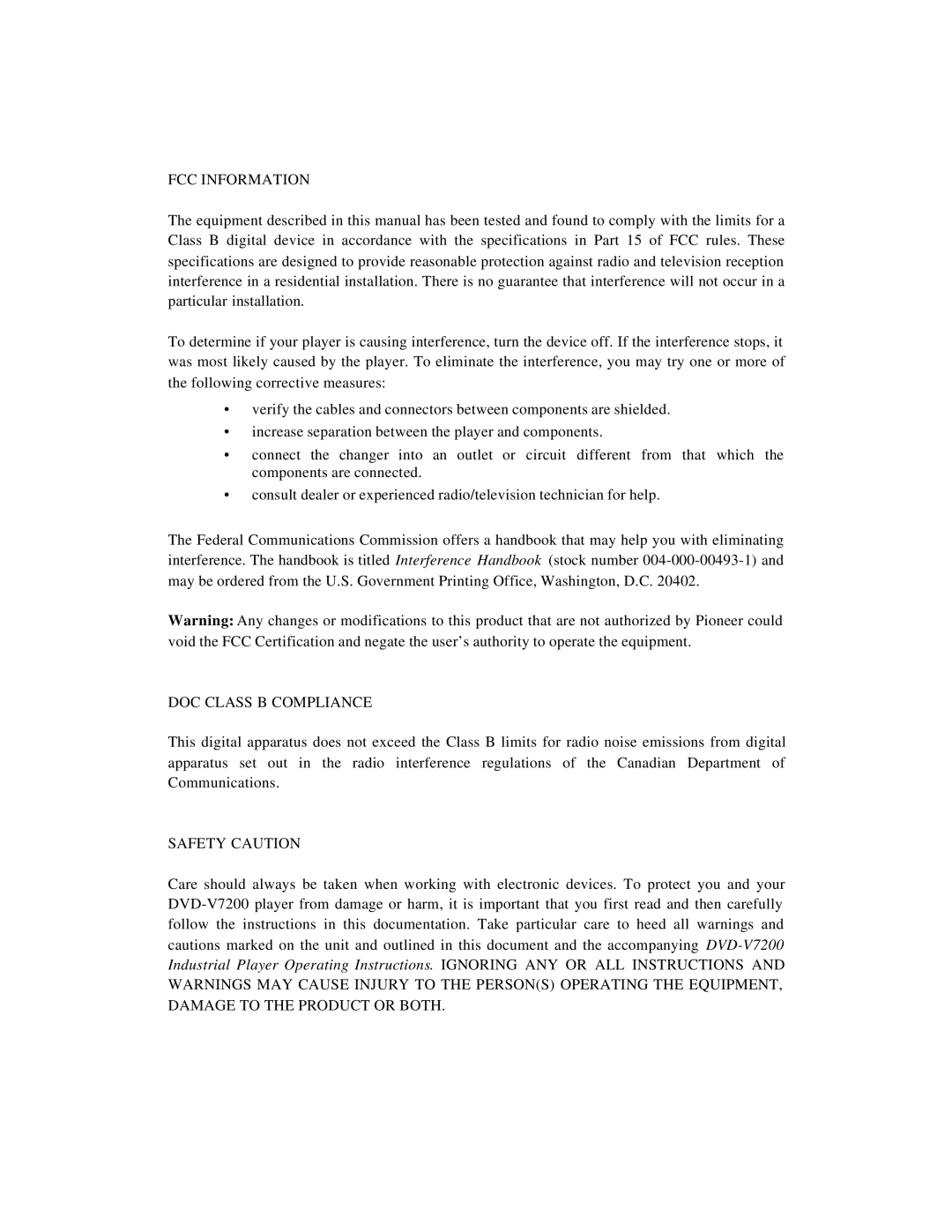 Pioneer RS-232C manual FCC Information 