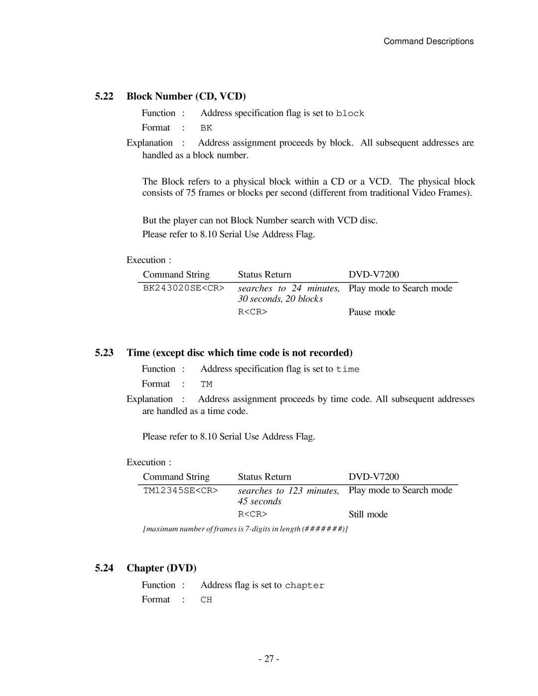 Pioneer RS-232C manual Block Number CD, VCD, Time except disc which time code is not recorded, Chapter DVD 