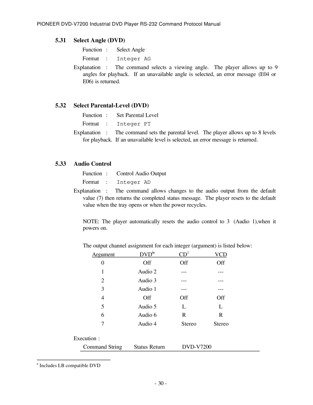 Pioneer RS-232C manual Select Angle DVD, Select Parental-Level DVD, Audio Control 