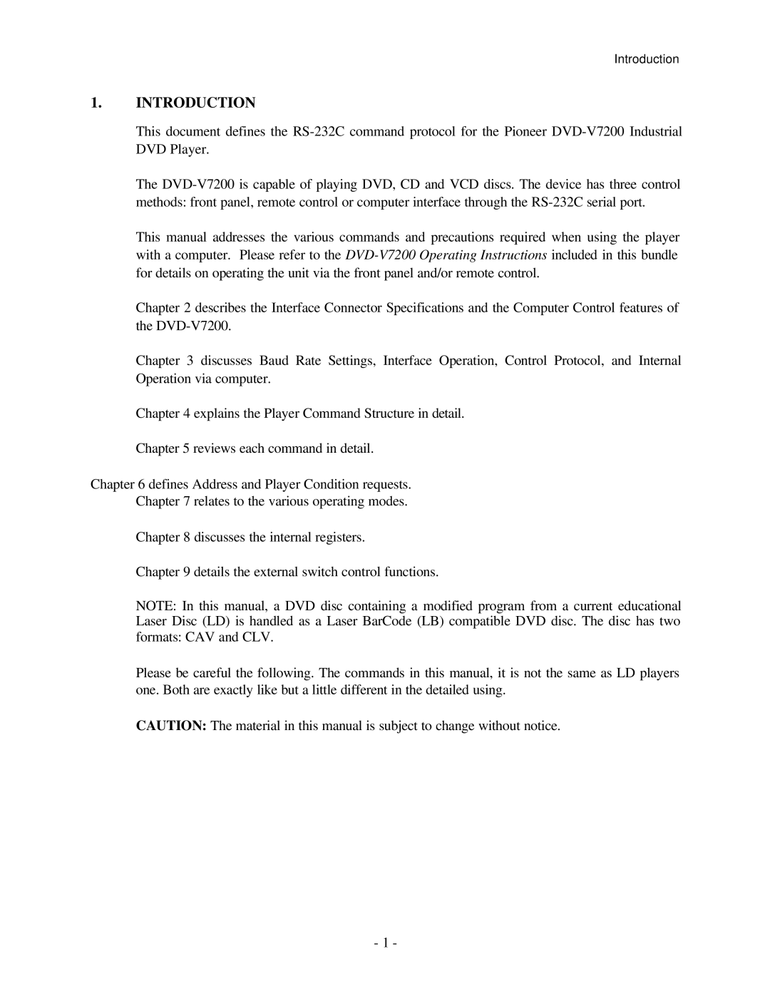 Pioneer RS-232C manual Introduction 