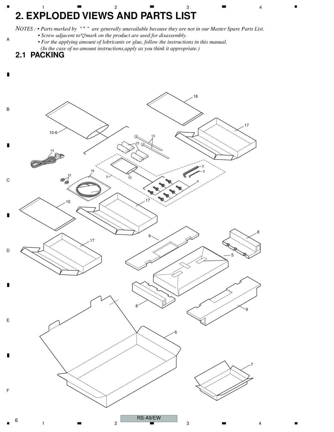 Pioneer RS-A9/EW manual Packing, Exploded Views And Parts List 