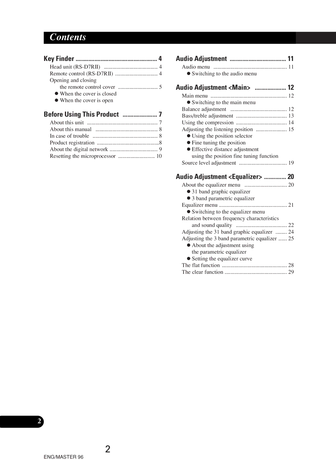 Pioneer RS-P90, RS-D7R owner manual Contents 