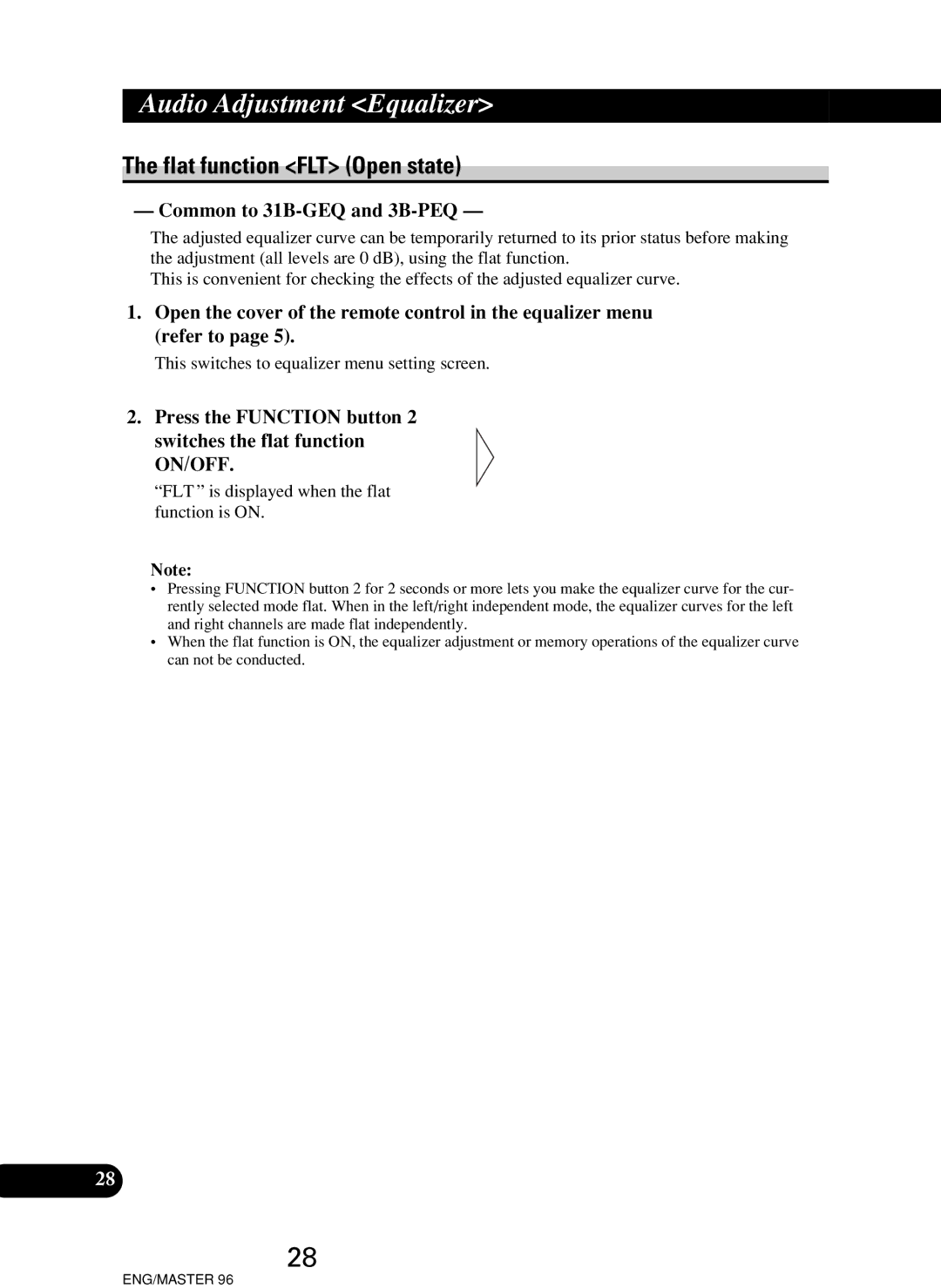 Pioneer RS-P90, RS-D7R owner manual Flat function FLT Open state, Common to 31B-GEQ and 3B-PEQ 