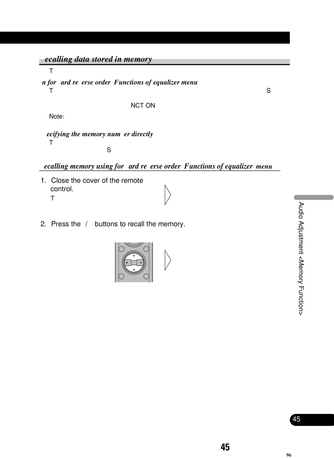 Pioneer RS-D7R, RS-P90 owner manual Recalling data stored in memory, Forward/reverse order Functions of equalizer menu 