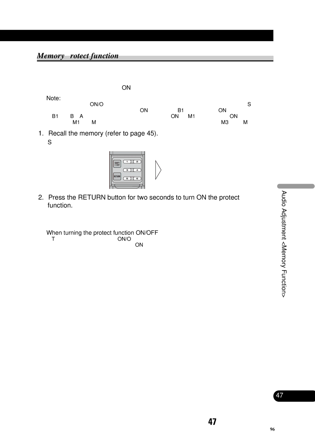 Pioneer RS-D7R, RS-P90 Memory protect function, Recall the memory refer to, When turning the protect function ON/OFF 