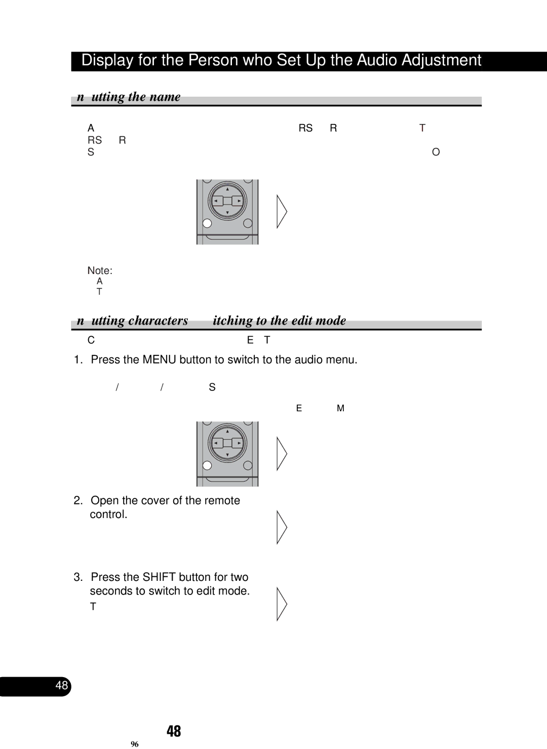 Pioneer RS-P90, RS-D7R owner manual Display for the Person who Set Up the Audio Adjustments, Inputting the name 