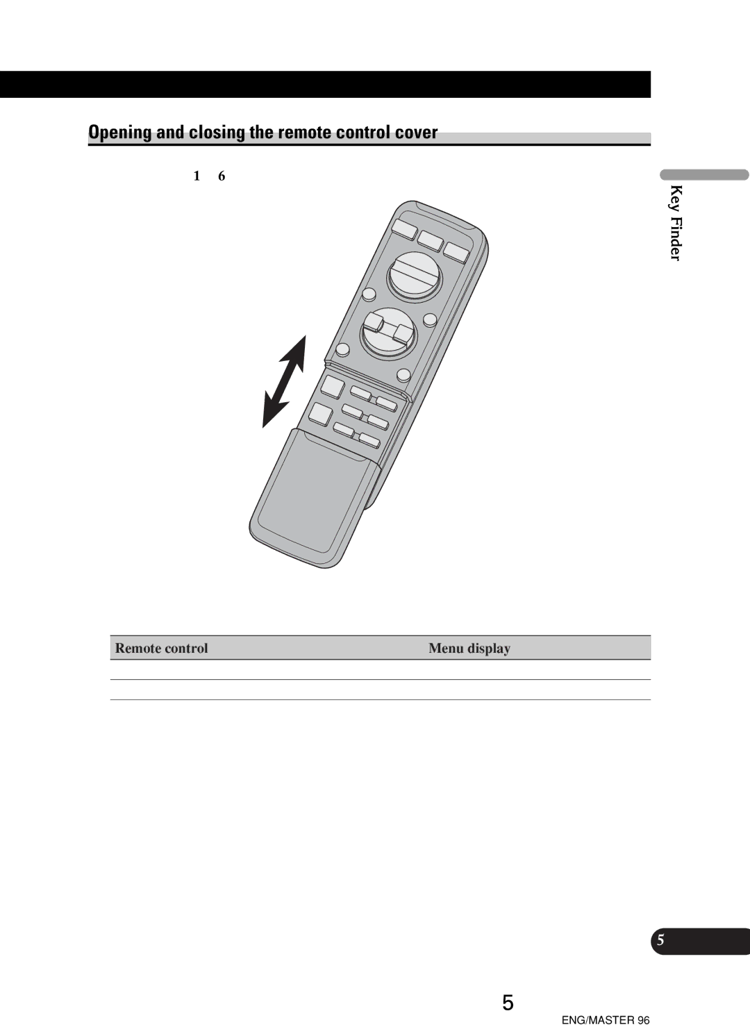 Pioneer RS-D7R, RS-P90 owner manual Opening and closing the remote control cover, Key Finder, Remote control Menu display 