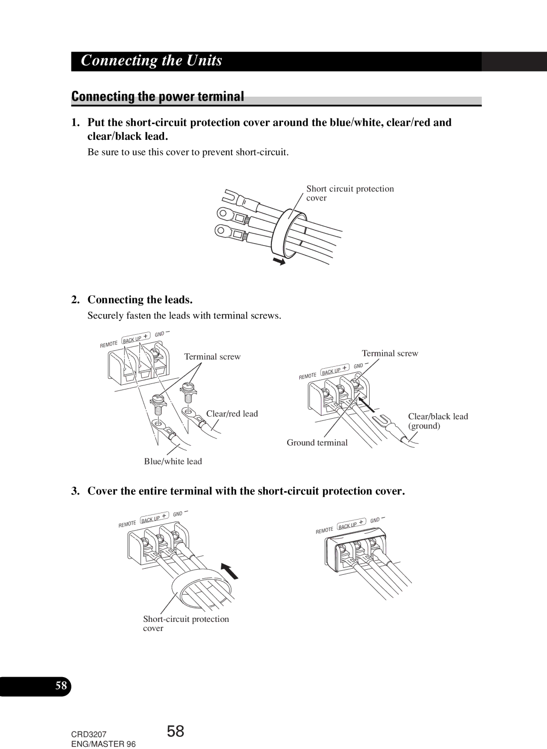 Pioneer RS-P90, RS-D7R owner manual Connecting the power terminal, Connecting the leads 