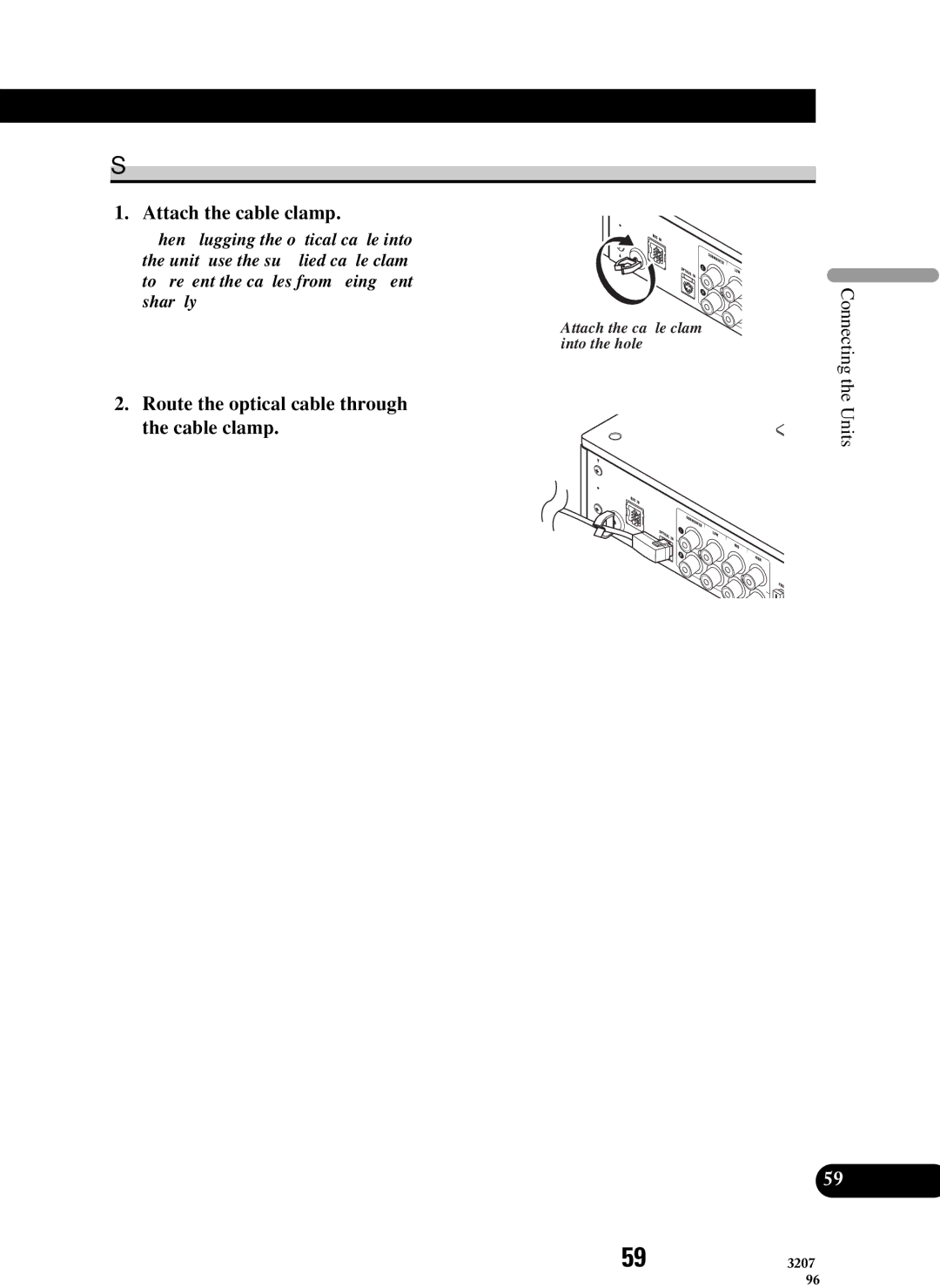 Pioneer RS-D7R, RS-P90 owner manual Secure the optical cable, Attach the cable clamp 