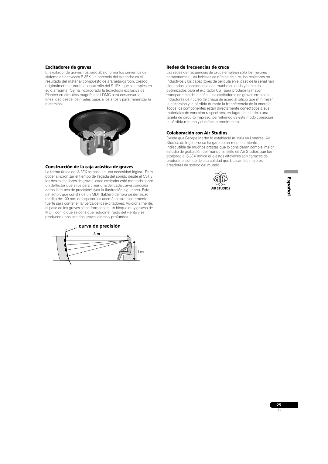 Pioneer S-3EX curva de precisión, Excitadores de graves, Construcción de la caja acústica de graves, Español, 3 m 1 m 