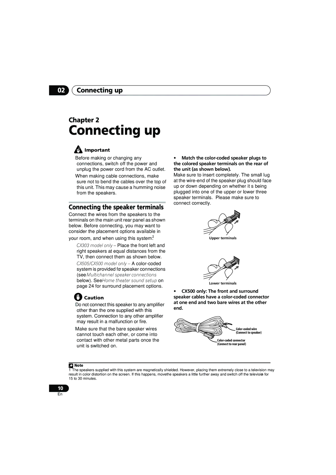 Pioneer S-CX303, S-CX505, S-CX500, XV-CX303, XV-CX505, XV-CX500 manual Connecting up Chapter 