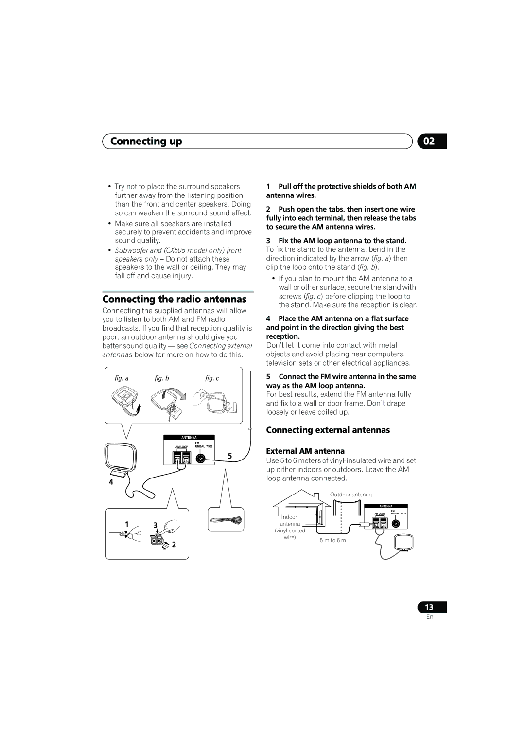 Pioneer XV-CX505 Connecting the radio antennas, Connecting external antennas, External AM antenna, Loop antenna connected 