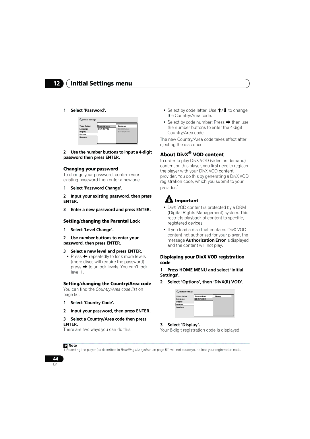 Pioneer S-CX505, S-CX303, S-CX500 About DivX VOD content, Changing your password, Setting/changing the Parental Lock 