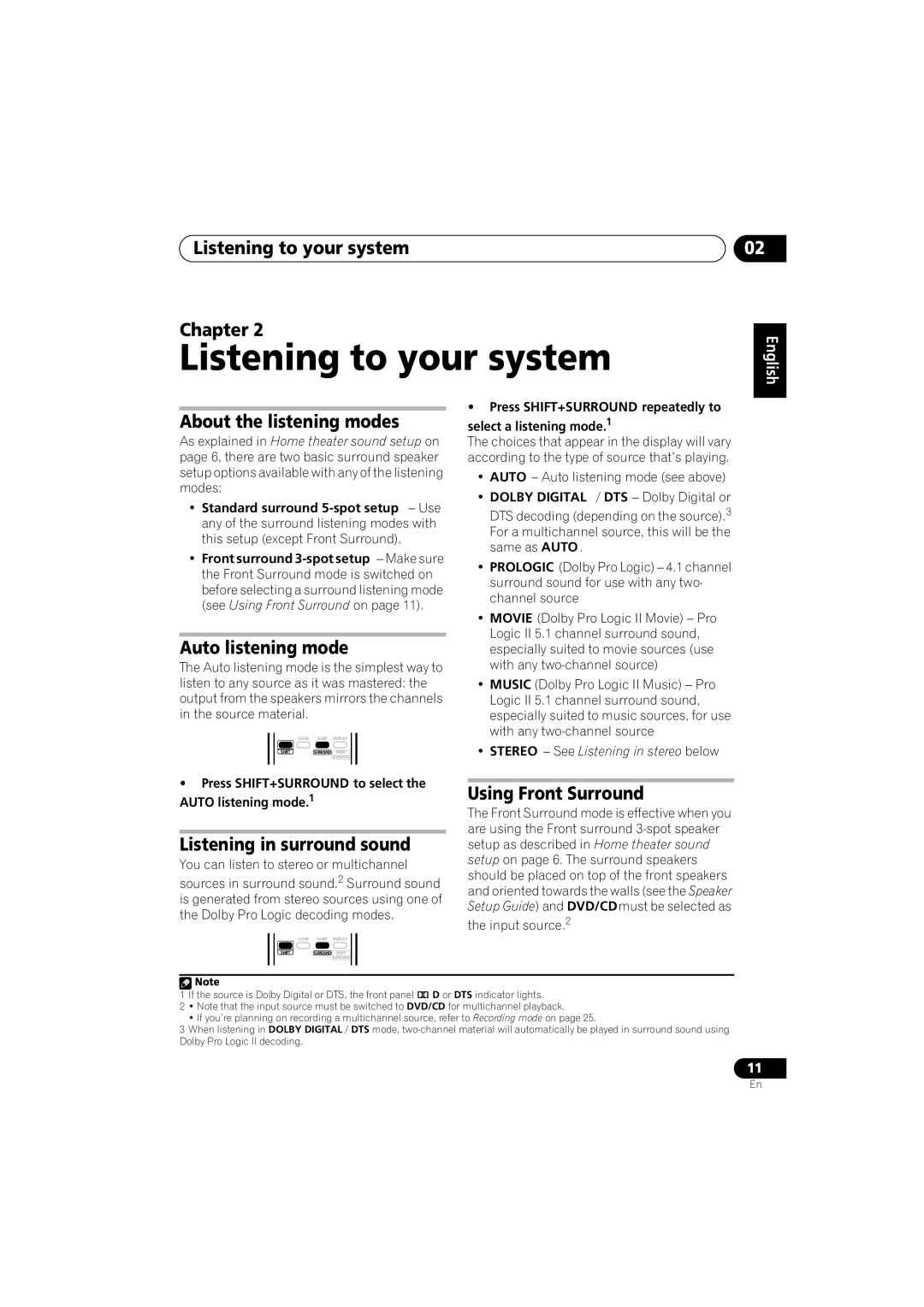 Pioneer S-DV232T, S-DV131 manual Listening to your system 