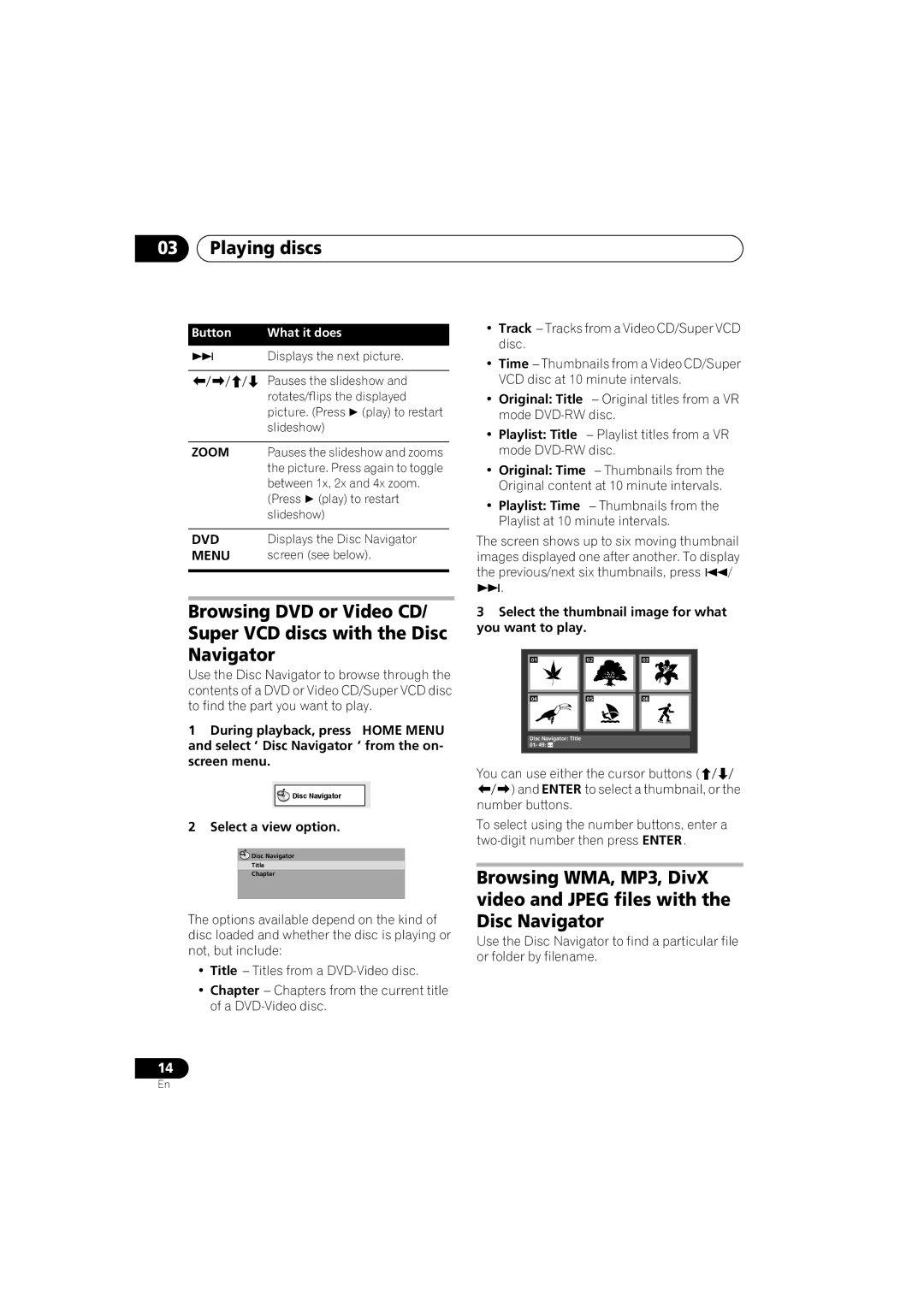 Pioneer S-DV131, S-DV232T manual Zoom, Select a view option, Select the thumbnail image for what you want to play 