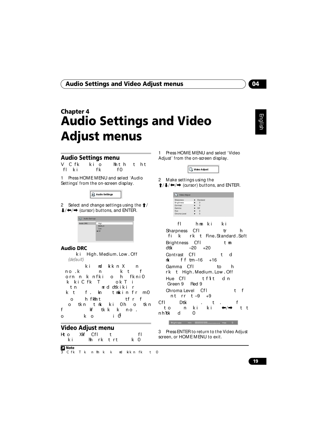 Pioneer S-DV232T, S-DV131 manual Audio Settings and Video Adjust menus Chapter, Audio Settings menu, Audio DRC 