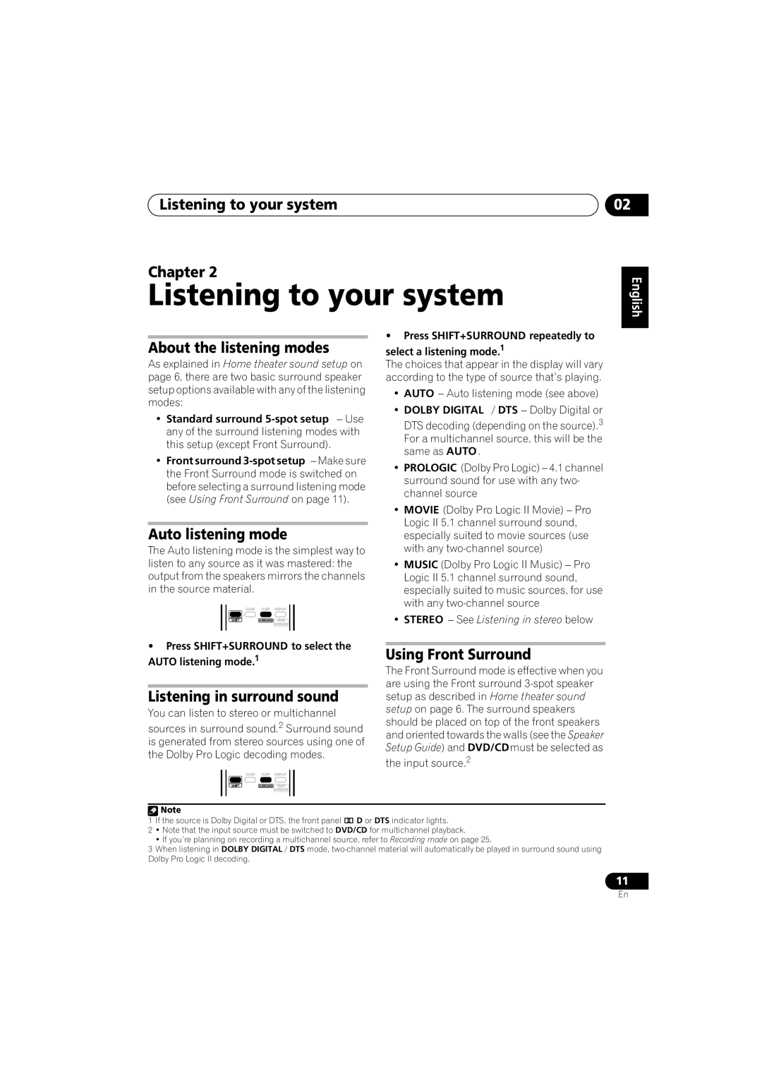 Pioneer S-DV232T, S-DV131 Listening to your system Chapter, About the listening modes, Auto listening mode, English 