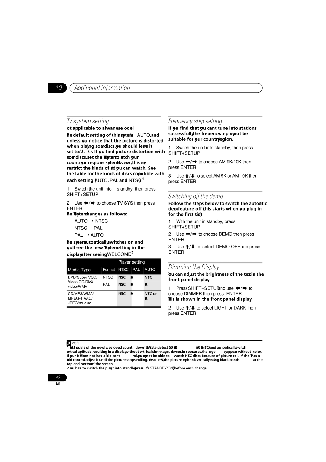 Pioneer S-DV170, S-DV272T, S-DV3SW, S-DV373, S-DV270T, XV-DV270, HTZ270DVD, XV-DV170, XV-DV272, HTZ170DVD Frequency step setting 