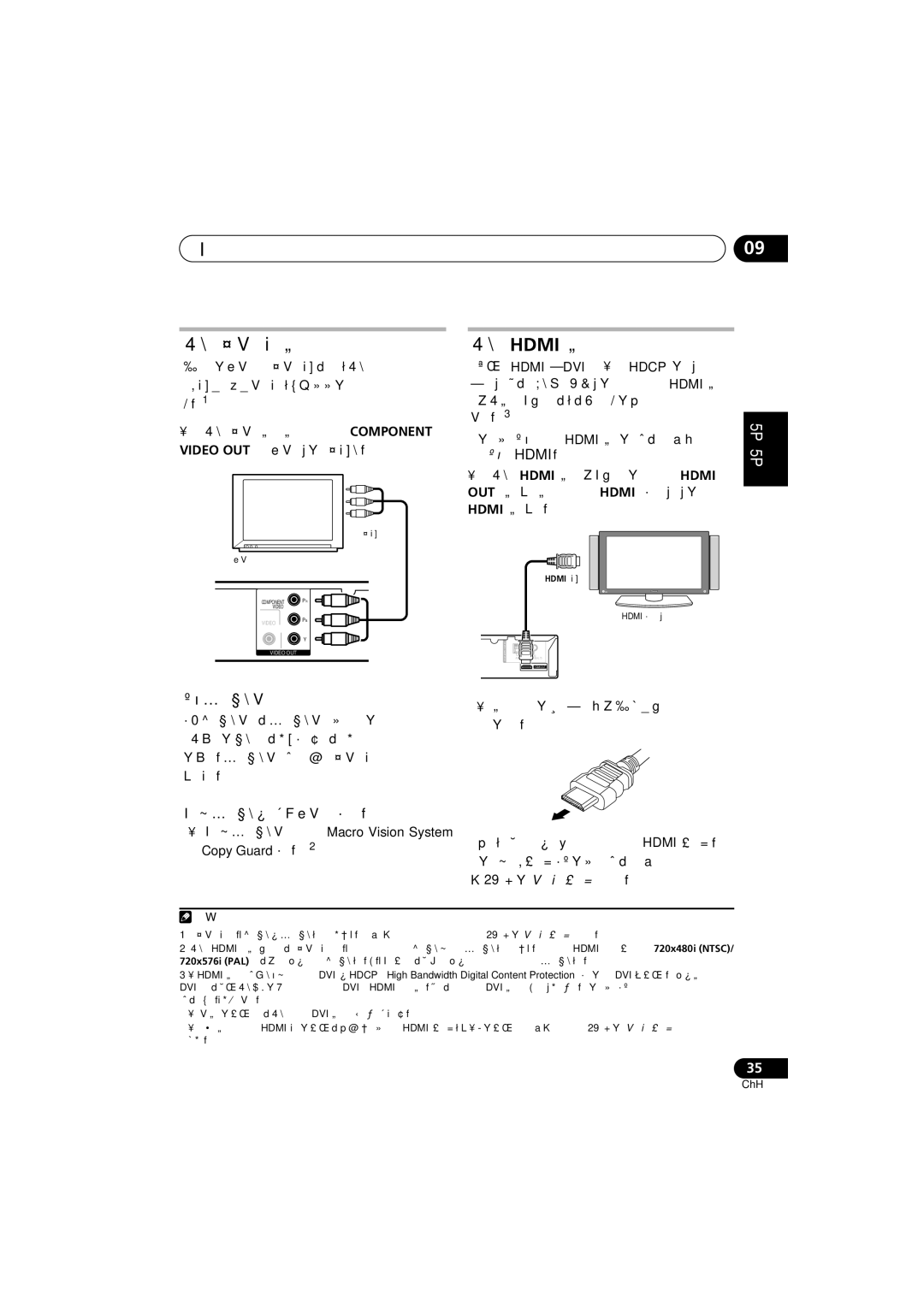 Pioneer XV-DV170, S-DV272T, S-DV3SW, S-DV373, S-DV170, S-DV270T, XV-DV270, HTZ270DVD manual 其他接線 使用色差視頻輸出連接 使用 Hdmi 連接, 關於逐行掃描視頻 