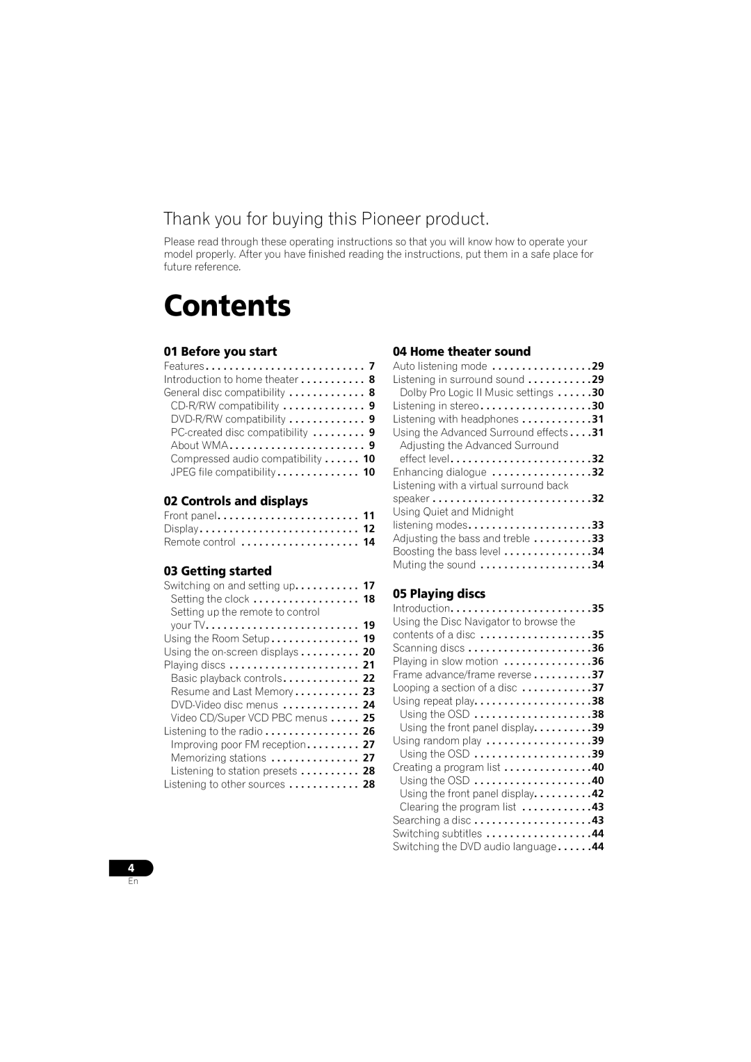 Pioneer S-DV313, XV-DV313 operating instructions Contents 