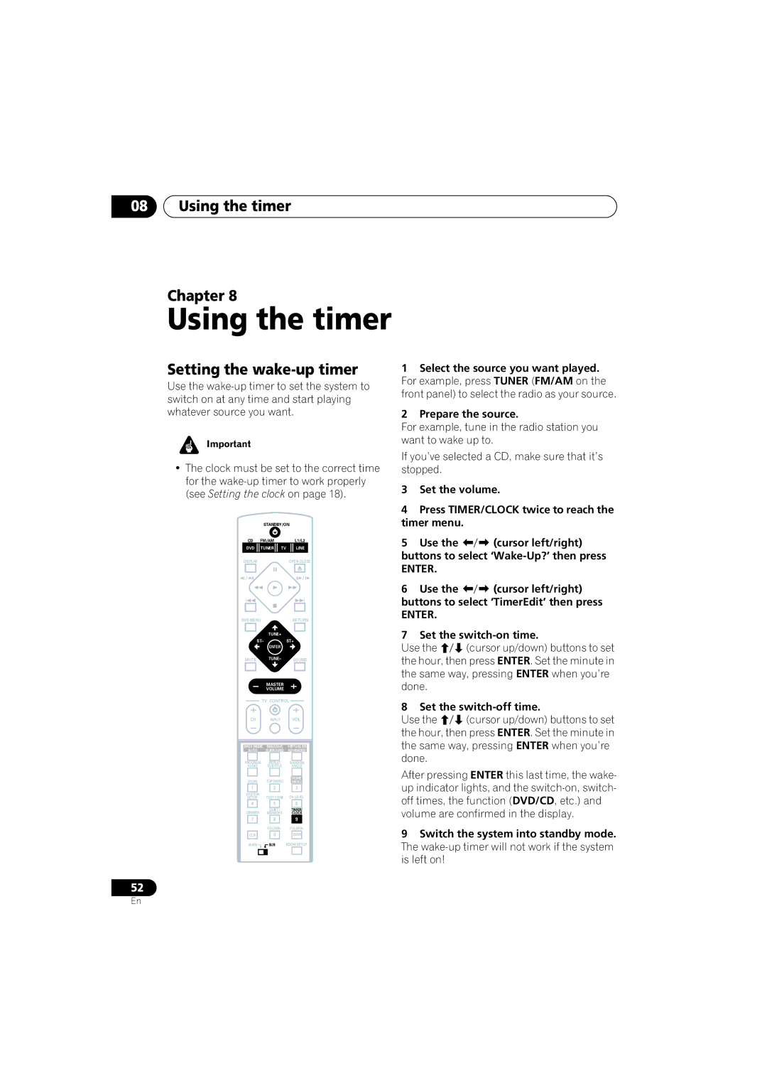 Pioneer S-DV313 Using the timer Chapter, Setting the wake-up timer, Set the switch-on time, Set the switch-off time 